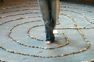 woman walking labyrinth